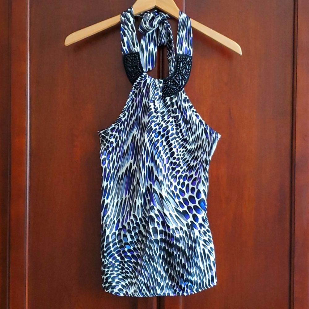 BCX Print Beaded Halter Top